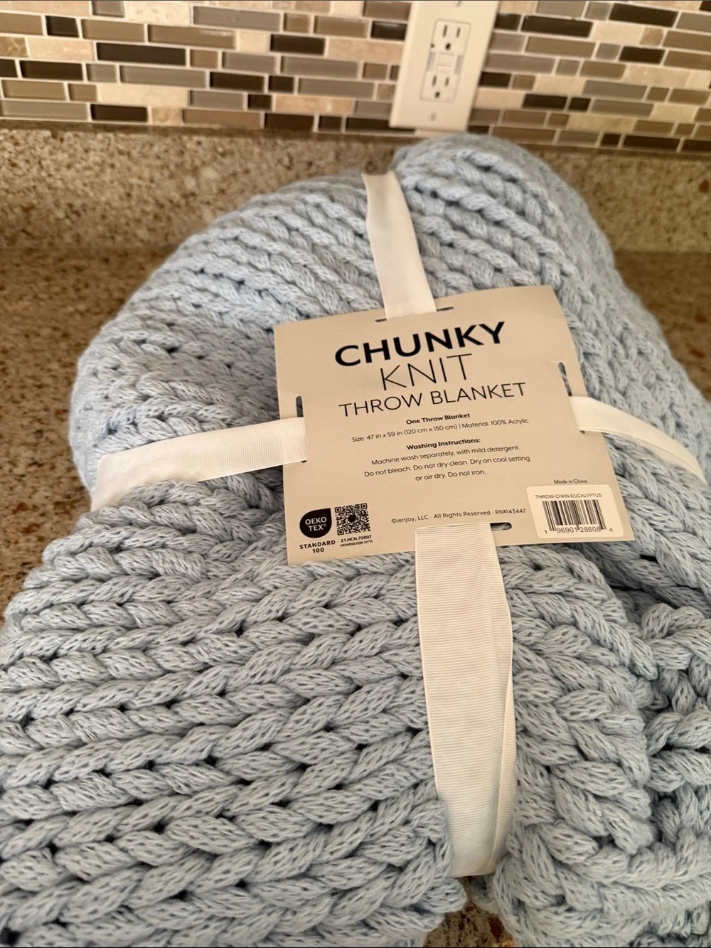 Linen and hutch Chunky Knit Throw Blanket - Light Blue
